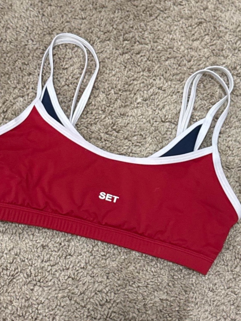 Set Active Airluxe Breathe Move Red & Navy Blue Layered Sports Bra